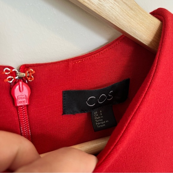 COS Red Asymmetrical Midi Dress Long Sleeve Festive Christmas Primary Red Size 6 - Picture 7 of 13